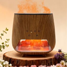 New Crystal Flame Lamp Nine-Color Flame Humidifier Aroma Diffuser with Wood Grain Design for Home and Office Desk