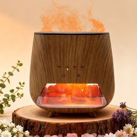 JUNMLE New Crystal Flame Lamp Nine-Color Flame Humidifier Aroma Diffuser with Wood Grain Design for Home and Office Desk