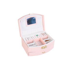 Multi-functiPU Leather Travel Mirror double layer Gift Boxes with Lock Storage for Jewelry for Pendant Ring Stud Earrings Necklace