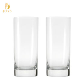 كوب ماء زجاجي دائري ذو سعة كبيرة، مستقيم وسميك، مناسب للاستخدام في الفنادق.
