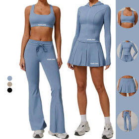 Ensemble jupe de sport et veste zippée à manches longues UPF 50+ en soie glacée pour vêtements de sport, yoga, personnalisation OEM, tissu certifié OEKO-TEX