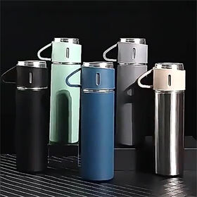 Double-layer insulated cup with three covers in a gift box - business set. High-end stainless steel water cup for business use as