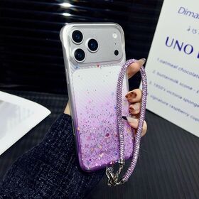 Nueva funda para móvil IP17Promax 2025 con diseño de amor brillante y sin bordes, compatible con pulsera para modelos 16/15/14. Carcasa de PC.