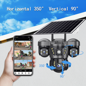 Véritable caméra de surveillance solaire à triple objectif, caméra de surveillance extérieure 4G étanche pour camping et chantier, garage