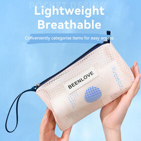 Custom Wholesale Women's Summer Fashion Pocket Beach Mesh Bag with Zipper and Straps Small Portable New Design