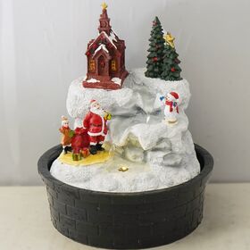 Resin Animated Winter Village House Scene Merry Christmas Decoration XMAS gift water fountain Figurine LED Light and pump