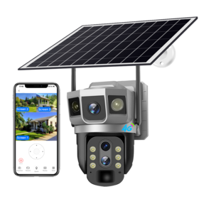 V380 Dual-Lens 3-Screen Solar WiFi IP-Kamera - 4G unterstützt, Menschliche Verfolgungsalarm, IP66 Wasserdicht für Außensicherheit