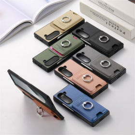 PU Phone Case Left and Right Folding Phone Magnetic Leather Case + Magnetic Finger Ring Phone Cover