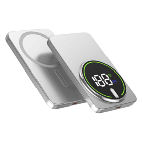 Neues Design Silber KC UL Aluminium Powerbank Handy-Ladegerät 5000mAh Mini Portable Magnetische Powerbanks mit Digitalanzeige