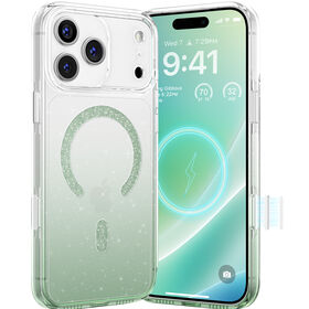 Memumi Transparent Glitter Magnetic Case for iPhone 17 Pro Max [Camera Control Button] Compatible with MagSafe Slim Case -Green