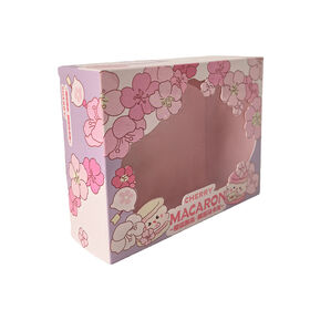 Wholesale Pink Small Fancy Rectangle Mini Macaron Box Transparent Window Foldable Food Boxes