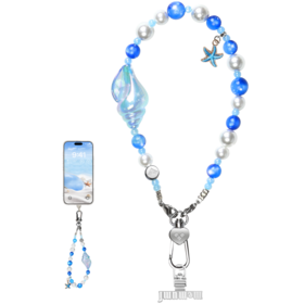 Memumi Puppen-Handschlaufe für Mobiltelefone, Diebstahlsichere Schnur mit Perlenschmuck, Premium-Armband mit Perlen - Blau