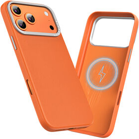 Memumi Magnetic PU Leather Case for iPhone 17 Pro Max, Compatible with MagSafe | Vintage Style | Metal Buttons -Orange