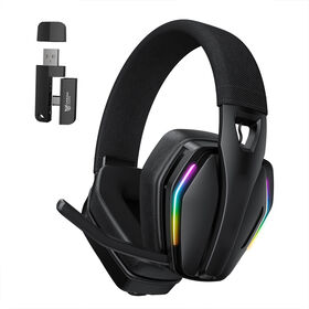 Auriculares circumaurales inalámbricos y alámbricos de modo dual OEM 2.4G con retroiluminación RGB 5.4 de larga duración para juegos de ordenador y teléfono móvil