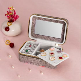 Jewelry Organizer with mirror Custom Logo Jewelry layered Case Jewellery box Zipper Jewellery box for Ring Pendant Earring Studs