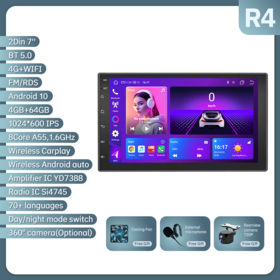 Radio Mobil 2 Din Android 14 7 Inci 4+64 Universal dengan Car Play Auto untuk Multimedia Otomotif