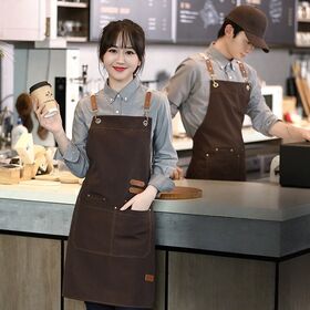 Wholesale Custom Heavy Duty Apron Printed Canvas Cooking Baking Apron with Two Pockets Organic Cotton Chef Aprons for Cafe