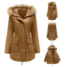Women Custom Hoodie Warm Coat Plus Size Solid Color Cotton Padded Trench Coat Women