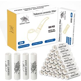 HERMIT CRAB Pipe Filters 9mm Replaceable Cotton Filter Tips Activated Carbon Tobac Pipe Filters with Double Ceramic Cap 100pcs