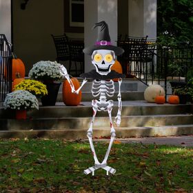 BSCI Certified Metal Skeleton Yard Sign with Solar LED Eyes and Weatherproof Coating for Halloween Outdoor Decor