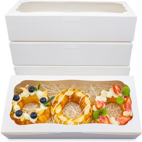 Cajas de panadería blancas largas, cajas para galletas, cajas para donas con ventana, cajas para pasteles para pasteles, tartas, muffins, chocolate