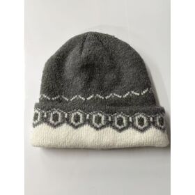 Grau-weiße Jacquard-Strickmütze mit Textur im Großhandel & individuelle kontrastfarbene, warme Strickmütze