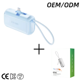 ODM Blue PSE KC 10000mAh Type-C Chargeur de Téléphone Mobile Powerbank Affichage Numérique Câble Intégré Mini Banque d'Alimentation Portable avec Support