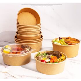 Wholesale Disposable Kraft Paper Bowls with Lids Leakproof Takeaway Soup Cups Thickened Salad Food Containers for Restaurant