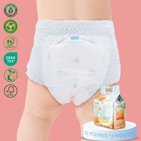 OEM Personalizado Descartável Biodegradável Tecido Não Tecido Calças Pull-Up Superfície Seca Absorção 3D Prevenção de Vazamentos Fralda para Bebê