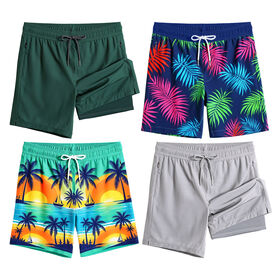 Custom Men's Surf Board Shorts 4 Way Stretch Performance Swim Trunks Printed Hawaiian Print With Pocket Beach Polyester Spandex