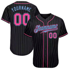 Unisex Angepasst Neue Benutzerdefinierte Schwarz-Weiß-Nadelstreifen Rosa-Hellblau Authentische Softball-Trikot Bedruckte Sportbekleidung Erwachsene Polyester