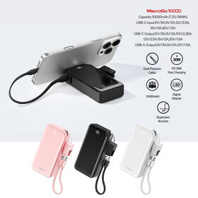 Batterie Externe 3 en 1 avec Support et Câble, 10000 mAh, Affichage Numérique, Charge Rapide PD 30W, Chargeur Portable pour iPhone et Téléphone Android
