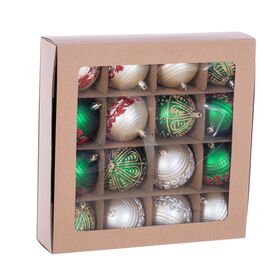 SDE 16 Pièces Boules de Noël Décorations 80MM Rouge Vert Or Boule Ornements Peinture & Paillettes Boule Suspendue pour Fête/Arbre de Noël