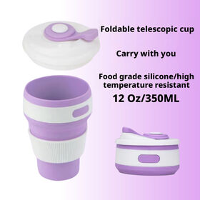 Wholesale Portable 350ml Silicone Telescopic Coffee Cup Collapsible Folding Drinking Cup with Lid for Outdoor Travel Camping