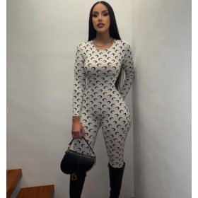Wholesale marine eprinces moon print design stretch-fitting sexy base top and pants set Coveralls