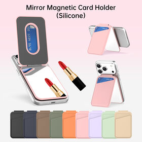 Magnetischer Silikon-Kartenhalter mit integriertem Spiegel, multifunktionale, tragbare Handy-Geldbörsenhülle für Smartphones, individuelles Logo verfügbar