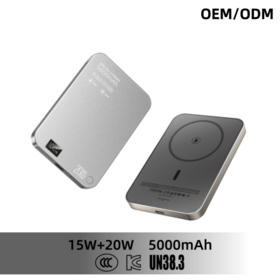Power Bank Sem Fio Magnético Portátil Ultra Fino de Alumínio Prata 5000mAh PD 20W com Carregamento Rápido CE OEM para IPhone 16 17