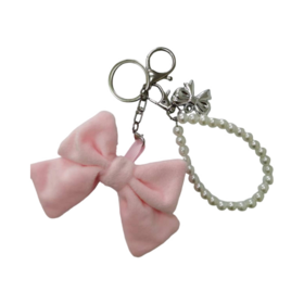 100% polyester Pink bow and pearl keychain