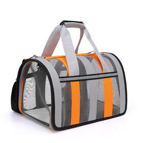 Sac de transport pour animaux de compagnie portable et respirant avec fenêtre en maille PC à quatre côtés personnalisée et poche latérale pour tablette