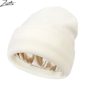 Supplier Women Knit Beanie Hat Satin Lined Winter Hats for Women Men Soft Warm Slouchy Cuffed Beanie Hat Skull Cap