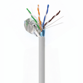 كابل شبكة إيثرنت CAT5e بطول 305 متر RJ45 جيجابت 4 أزواج CCA FTP صندوق سحب بكرة أبيض