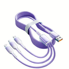 Wholesale 3-in-1 Ice Crystal Nylon-Jacketed Data Cable 1.2M Braide Mobile Phone Cable 65W Supports Fast Charging for Three Devices