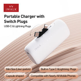 Reise-Powerbank für iPhone und Android-Handys 5000mAh mit eingebauten Steckern, kompaktes, tragbares Ladegerät ohne zusätzliche Kabel für Kurztrips