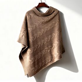 Damen Strickschal mit Wasserfallausschnitt und Zopfmuster - Warmer, weicher Strickcape, lockere Passform, Einheitsgröße, ideal für Herbst und Winter.