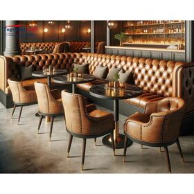 Luxury Hotel Coffee Shop Furniture Leather Seating Benches Sofas Wooden Dining Tables and Restaurant Chairs Sets