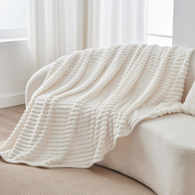 Plaid en Polaire pour Canapé - Couverture Blanc Crème Douce et Chaude 300GSM, Couvertures Rayées Décoratives et Idéales pour Cadeaux pour Femmes