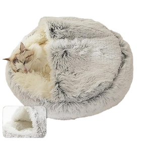 2-in-1 Eco-Friendly Cat Bed Cave Small Rectangle Solid Removable Washable Fiber Indoor Cat House