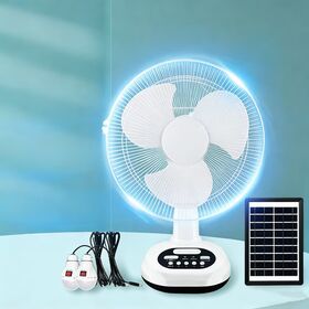 Ventilateur de Table Oscillant de 12 Pouces Solaire et Rechargeable par USB avec Lumière LED