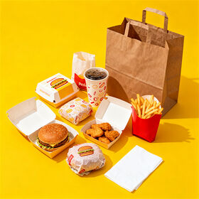 Boîtes de restauration rapide compostables et biodégradables imprimées sur mesure pour l'emballage alimentaire : hamburgers, poulet frit et plats à emporter