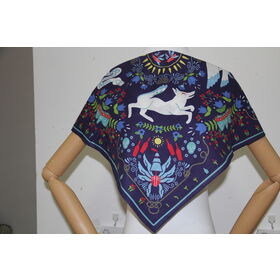 Dark blue printing rabbits Easter holiday headscarf digital printing 100% cotton square scarf